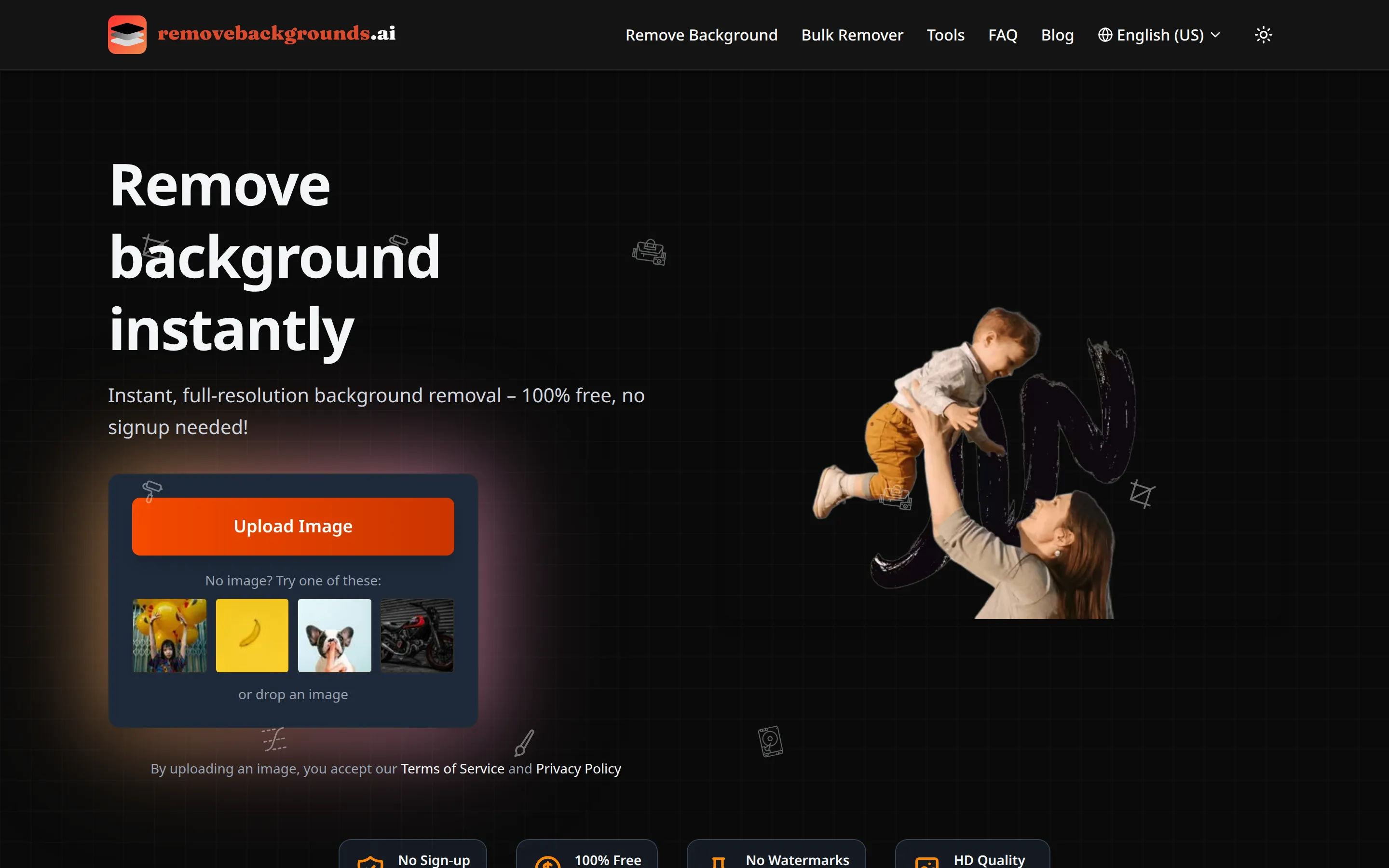 Screenshot of removebackgrounds.ai