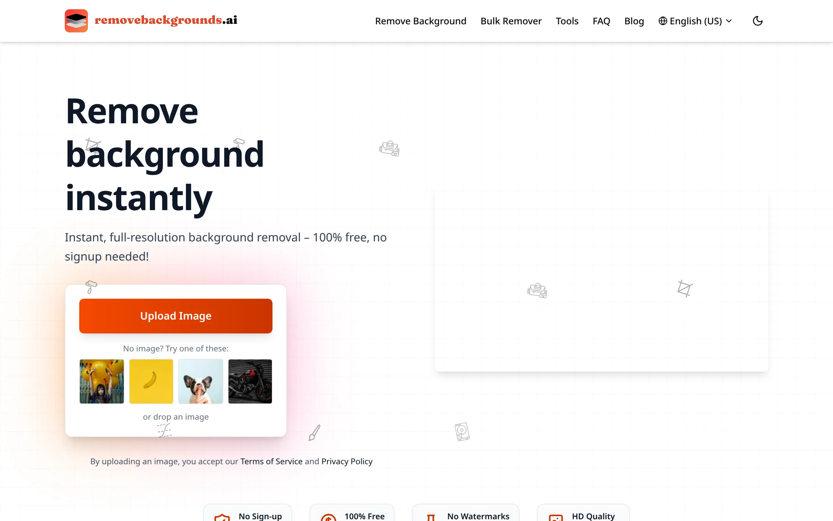 Screenshot of removebackgrounds.ai